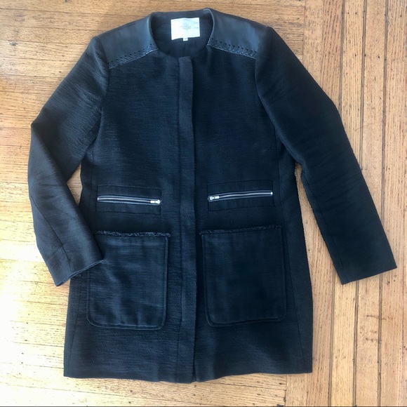 MAJE ZIPPER COAT WITH LEATHER SHOULDERS - Picture 1 of 7